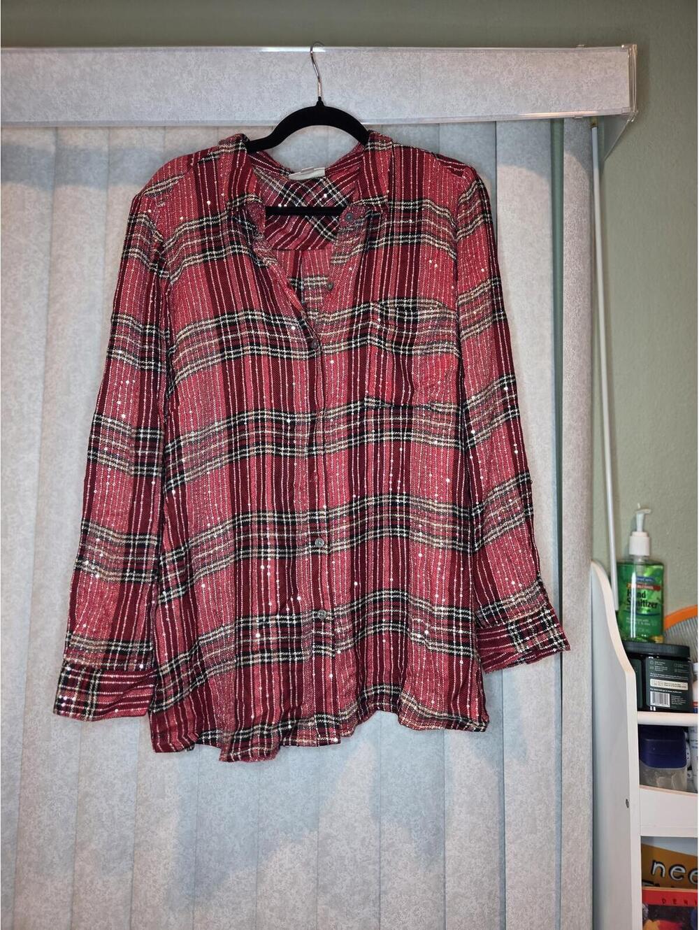 Style & Co Red Plaid Long Sleeve Button Front Blouse Top Plus 2X
